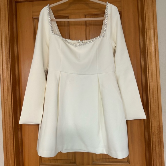 Odd Muse Dresses & Skirts - Elegant White Mini Dress with Pearl Detailing